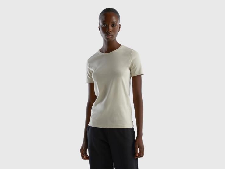 Long Fiber Cotton T-Shirt B4BF432 Benetton Women Beige