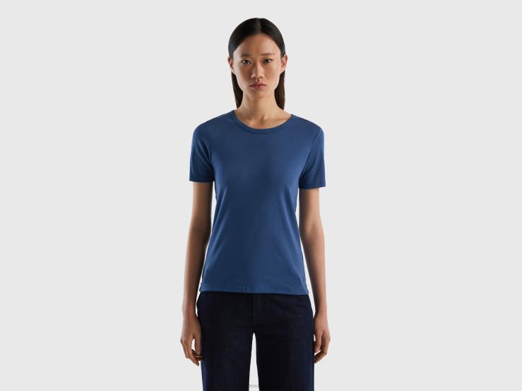Long Fiber Cotton T-Shirt B4BF470 Benetton Women Blue