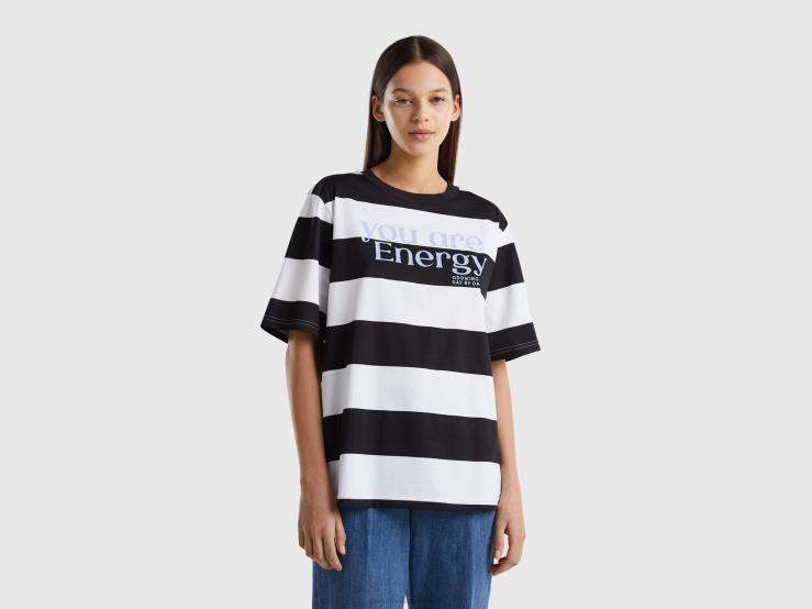 Striped T-Shirt With Slogan B4BF3879 Benetton Women Black