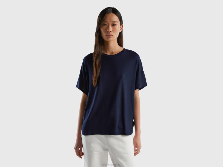 T-Shirt In Sustainable Stretch Viscose B4BF439 Benetton Women Dark Blue