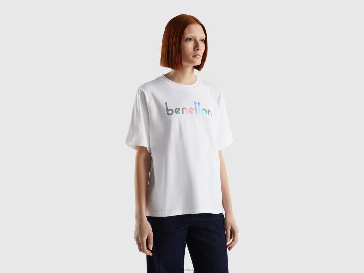 T-Shirt With Logo Text B4BF397 Benetton Women White