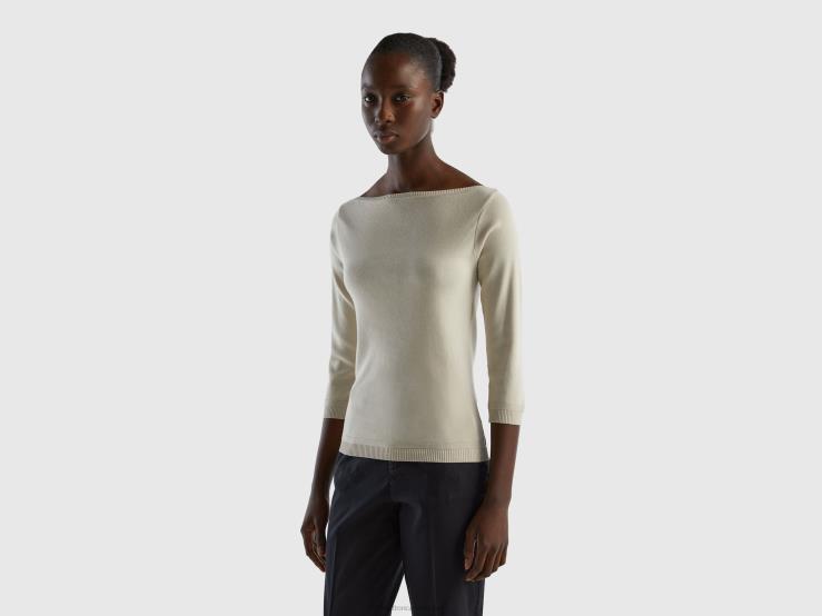 100% Cotton Boat Neck Sweater B4BF150 Benetton Women Beige
