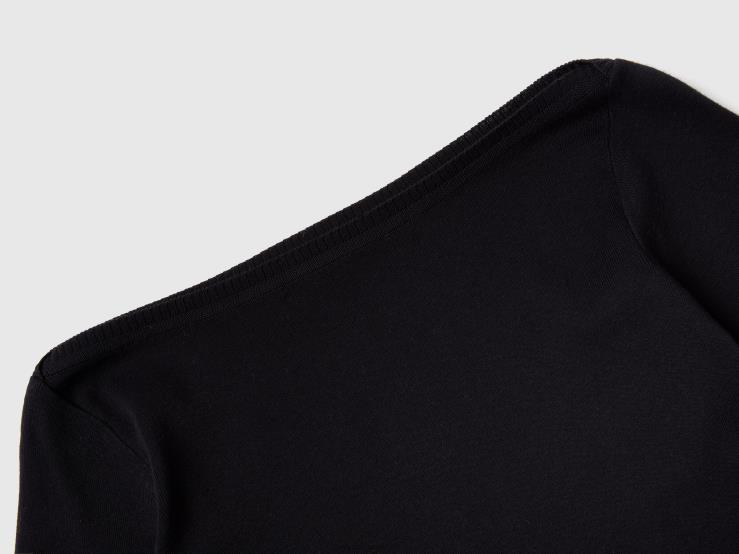 100% Cotton Boat Neck Sweater B4BF175 Benetton Women Black