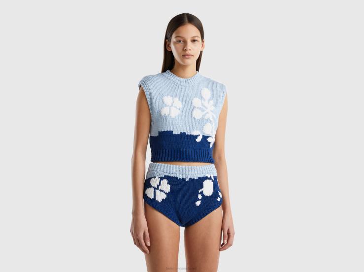 Blue Vest With Floral Inlay B4BF3486 Benetton Women Blue