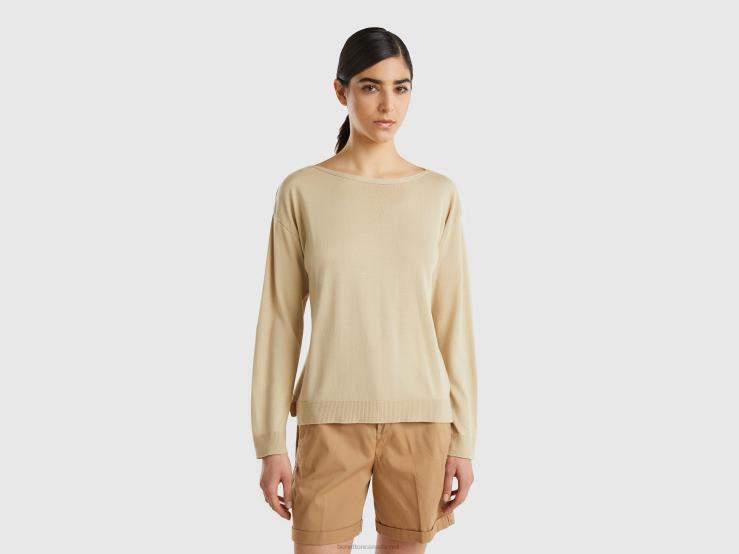 Boat Neck Sweater B4BF104 Benetton Women Beige