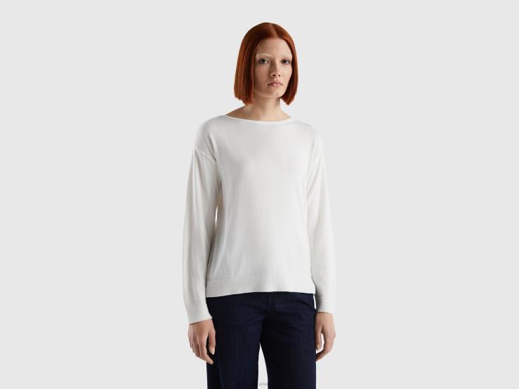Boat Neck Sweater B4BF146 Benetton Women Creamy White