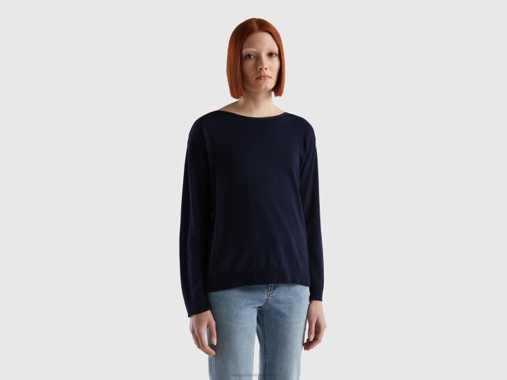 Boat Neck Sweater B4BF220 Benetton Women Dark Blue