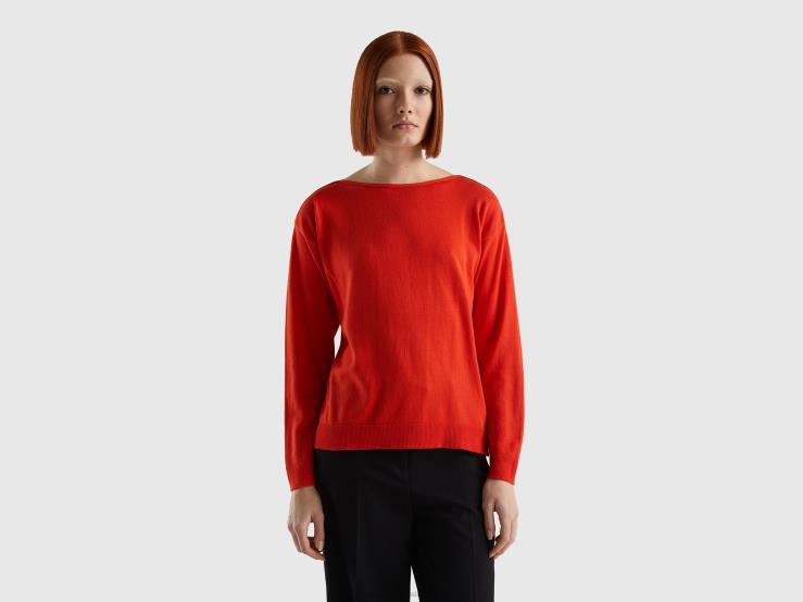 Boat Neck Sweater B4BF3563 Benetton Women Red