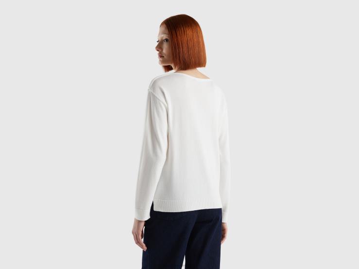 Boat Neck Sweater B4BF3695 Benetton Women Creamy White