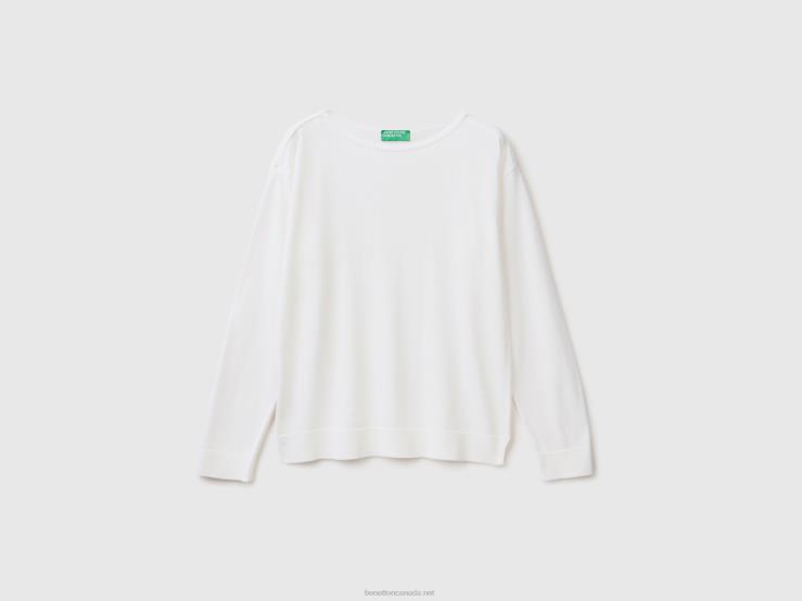 Boat Neck Sweater B4BF3695 Benetton Women Creamy White