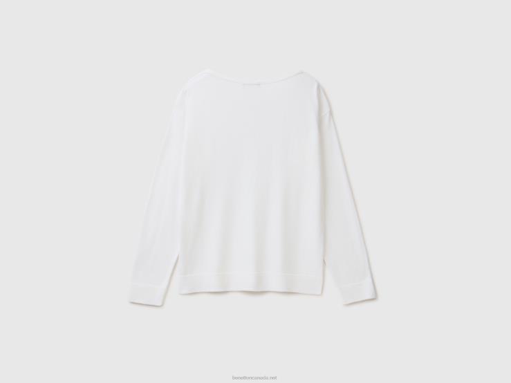 Boat Neck Sweater B4BF3695 Benetton Women Creamy White
