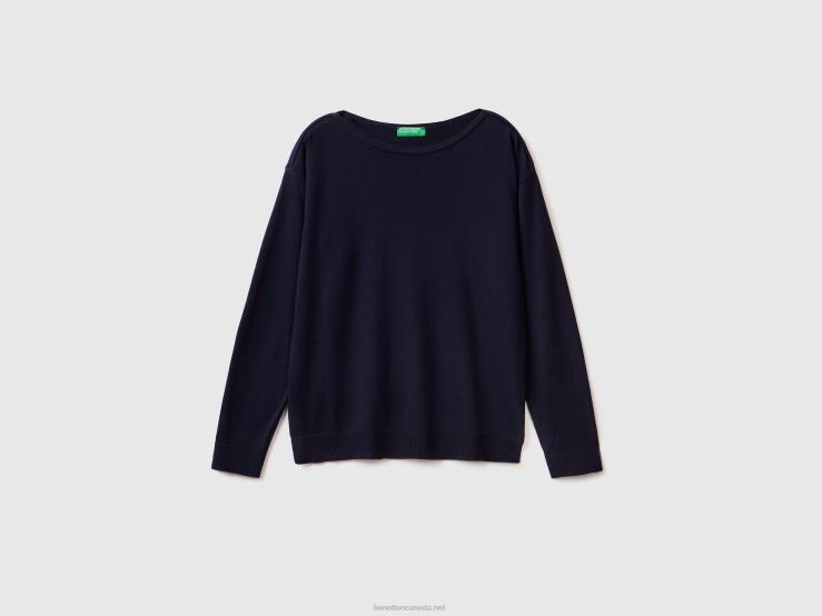 Boat Neck Sweater B4BF3710 Benetton Women Dark Blue