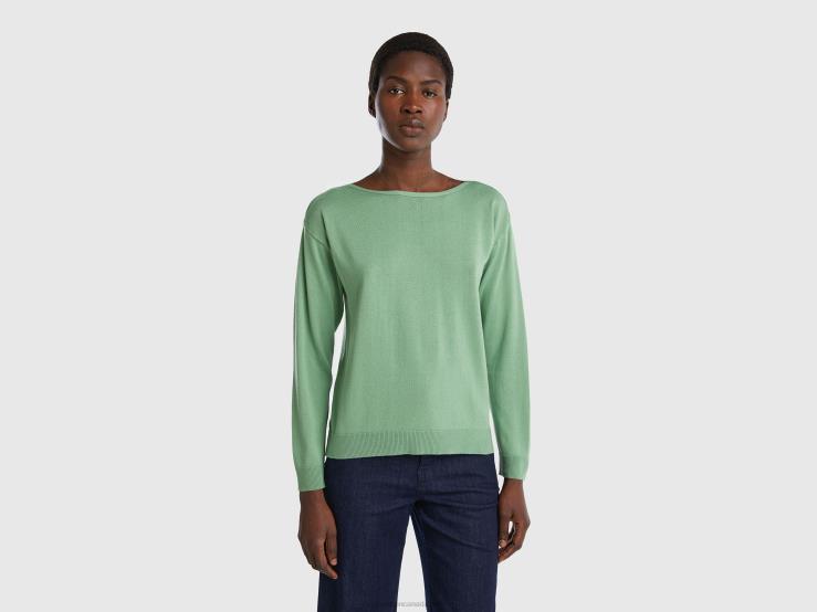 Boat Neck Sweater B4BF56 Benetton Women Green