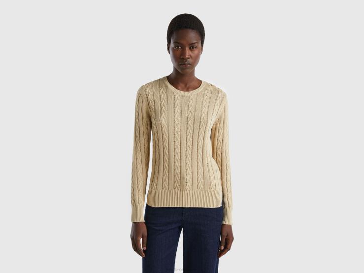 Cable Knit Sweater 100% Cotton B4BF140 Benetton Women Beige