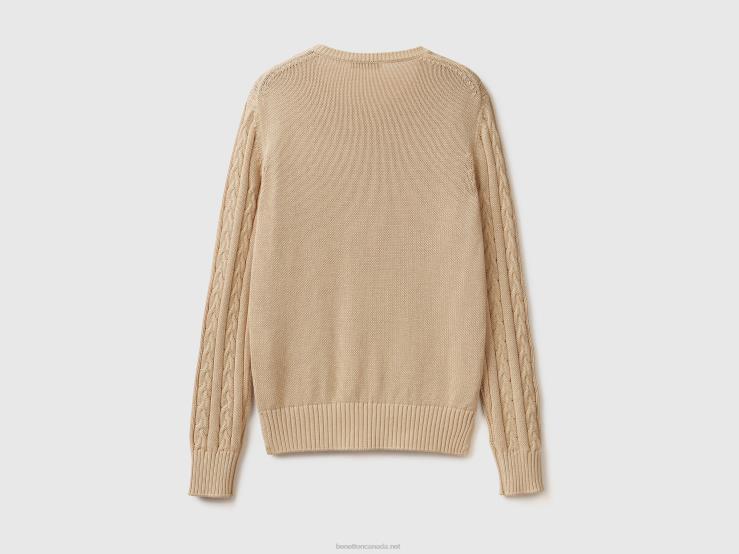 Cable Knit Sweater 100% Cotton B4BF140 Benetton Women Beige