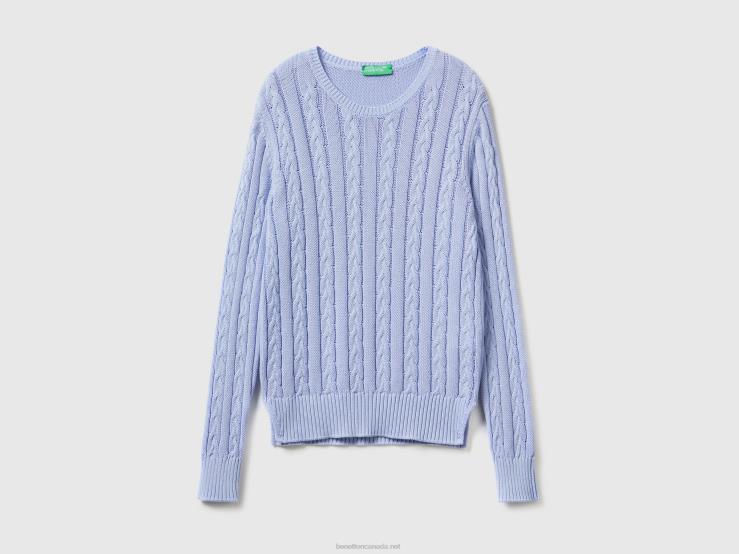 Cable Knit Sweater 100% Cotton B4BF3578 Benetton Women Lavender