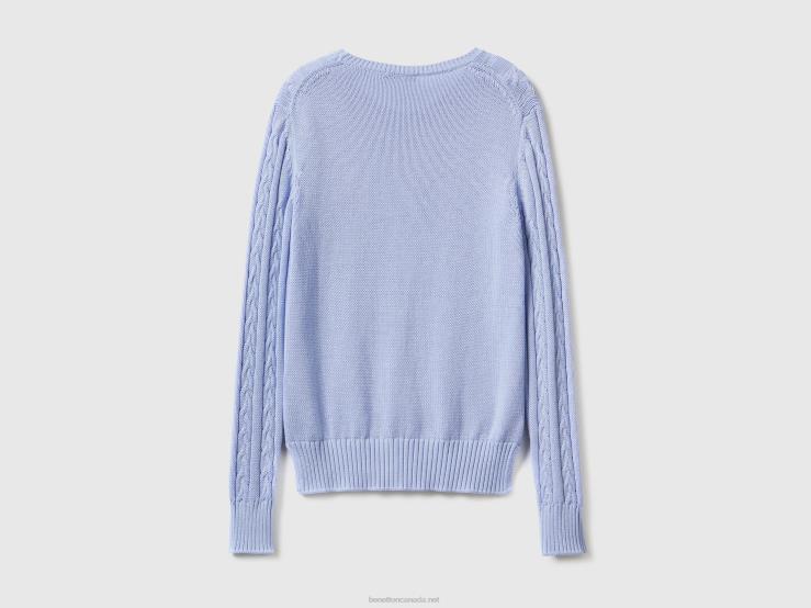 Cable Knit Sweater 100% Cotton B4BF3578 Benetton Women Lavender