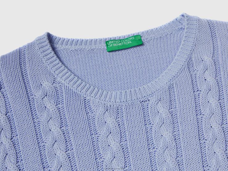 Cable Knit Sweater 100% Cotton B4BF3578 Benetton Women Lavender