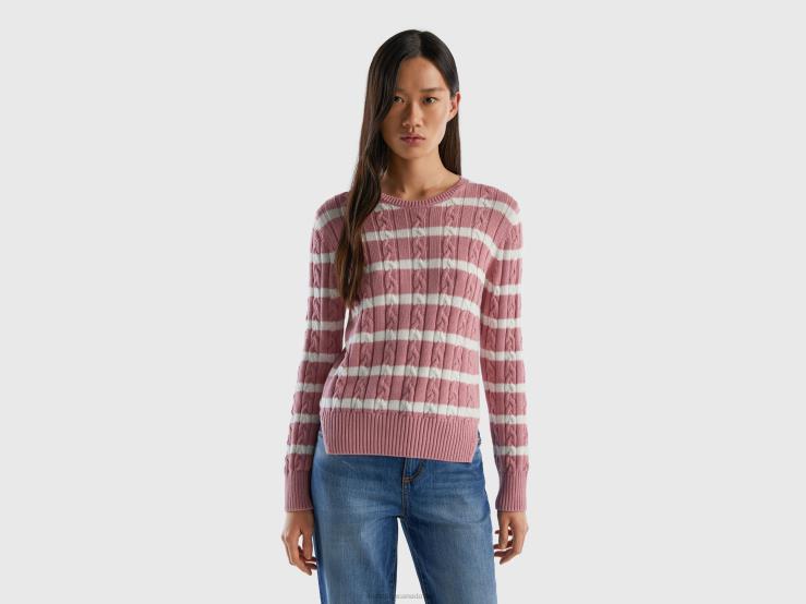 Cable Knit Sweater 100% Cotton B4BF3683 Benetton Women Pink