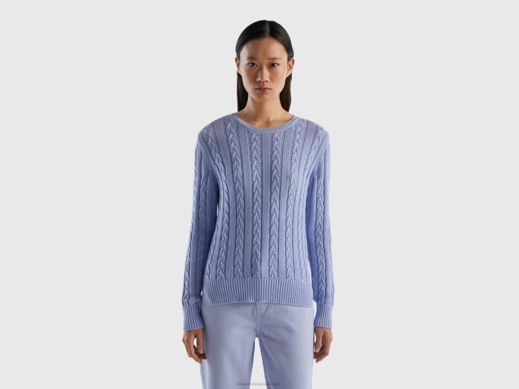Cable Knit Sweater 100% Cotton B4BF3 Benetton Women Lavender