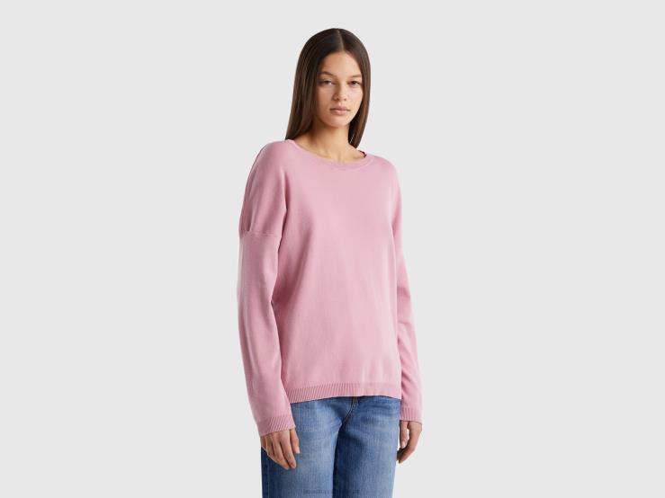 Cotton Sweater With Round Neck B4BF174 Benetton Women Pink