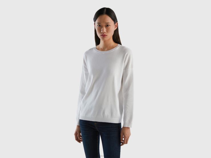 Cotton Sweater With Round Neck B4BF197 Benetton Women White