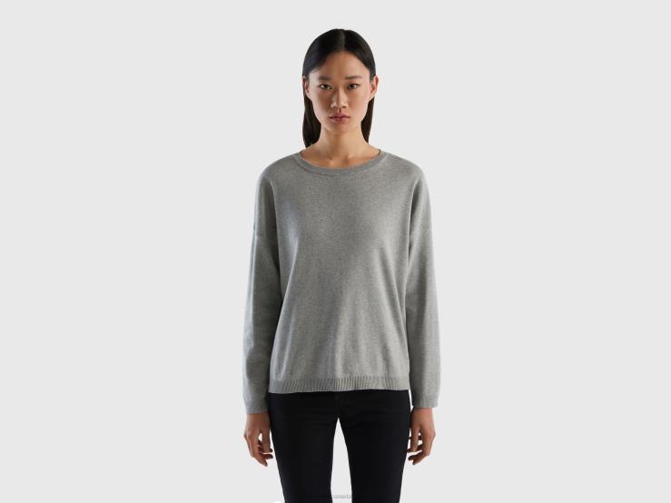 Cotton Sweater With Round Neck B4BF214 Benetton Women Light Gray