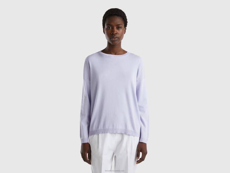 Cotton Sweater With Round Neck B4BF3479 Benetton Women Lilac