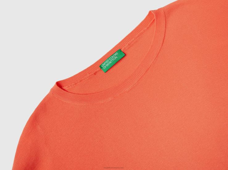 Cotton Sweater With Round Neck B4BF3586 Benetton Women Orange