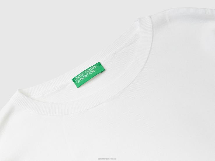 Cotton Sweater With Round Neck B4BF3672 Benetton Women White