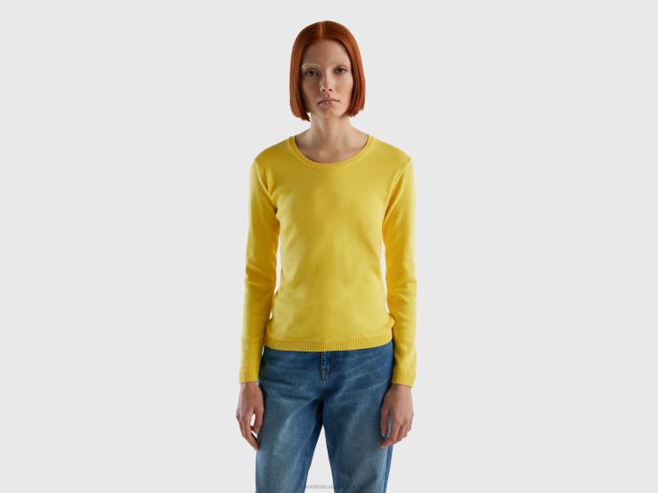 Crew Neck Sweater In Pure Cotton B4BF132 Benetton Women Yellow