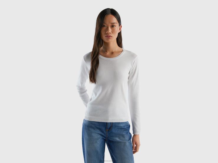 Crew Neck Sweater In Pure Cotton B4BF186 Benetton Women White