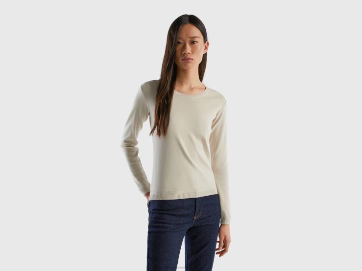 Crew Neck Sweater In Pure Cotton B4BF188 Benetton Women Beige