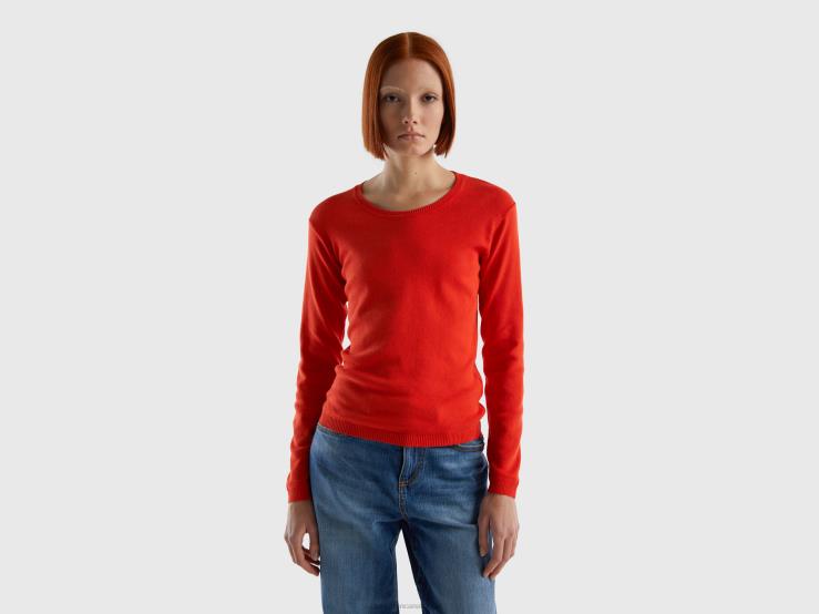 Crew Neck Sweater In Pure Cotton B4BF27 Benetton Women Red