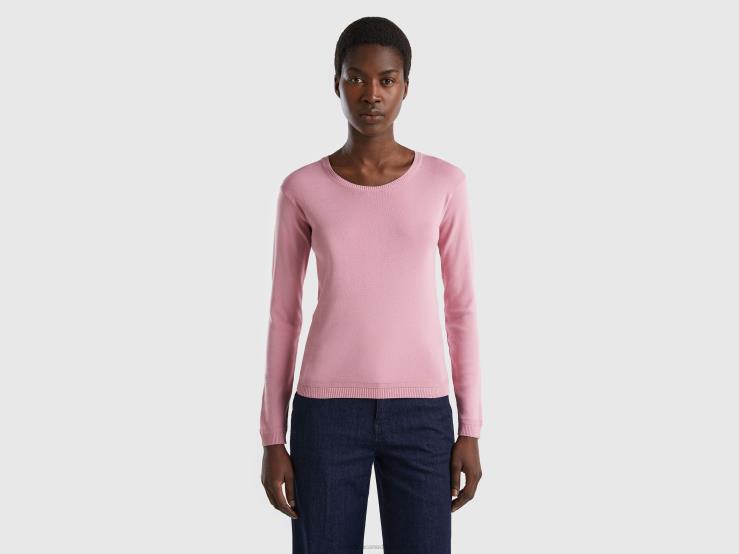 Crew Neck Sweater In Pure Cotton B4BF3660 Benetton Women Pink