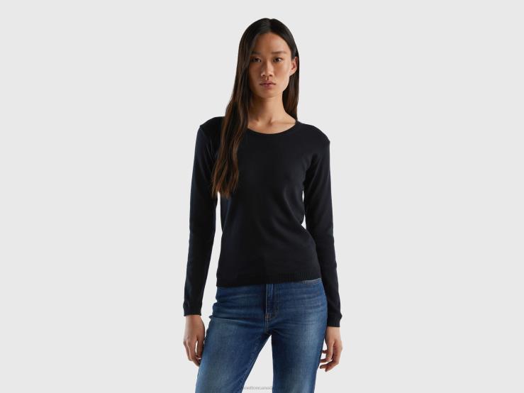 Crew Neck Sweater In Pure Cotton B4BF3701 Benetton Women Black