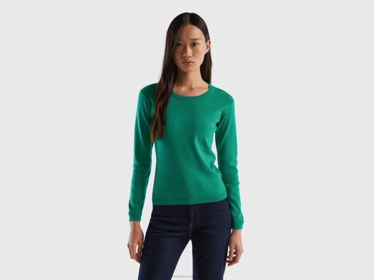 Crew Neck Sweater In Pure Cotton B4BF3703 Benetton Women Green