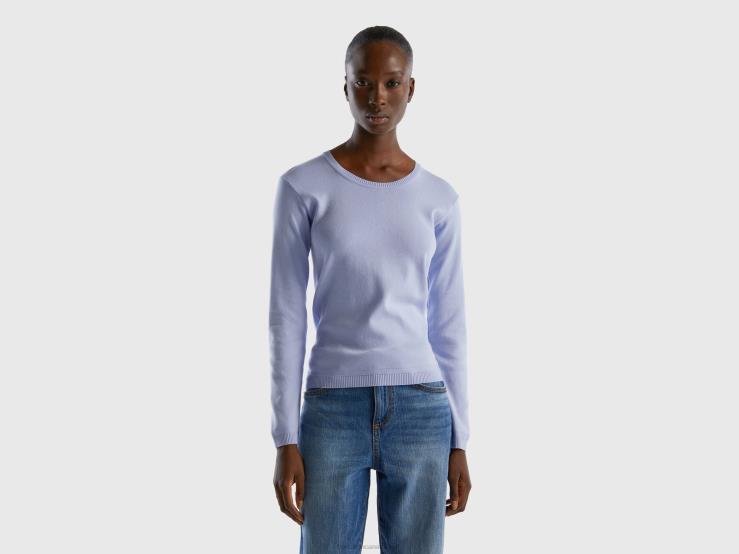 Crew Neck Sweater In Pure Cotton B4BF89 Benetton Women Lavender