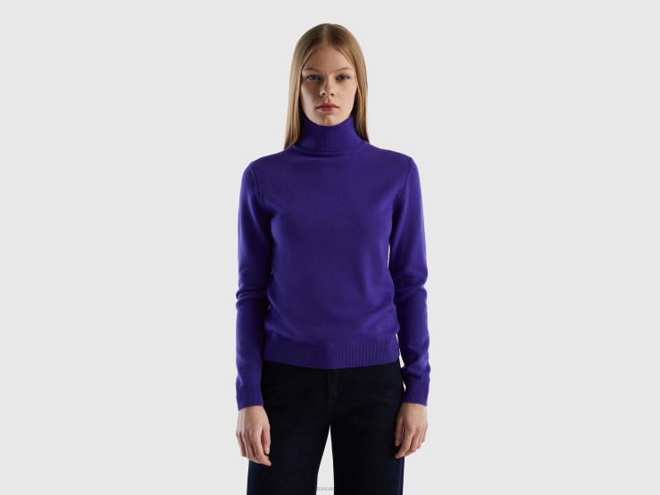 Deep Blue Turtleneck In Pure Merino Wool B4BF3620 Benetton Women Blue