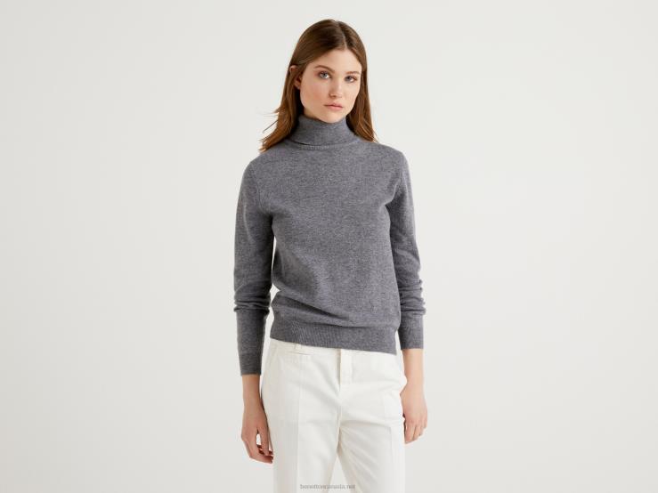 Gray Turtleneck In Pure Merino Wool B4BF3709 Benetton Women Gray