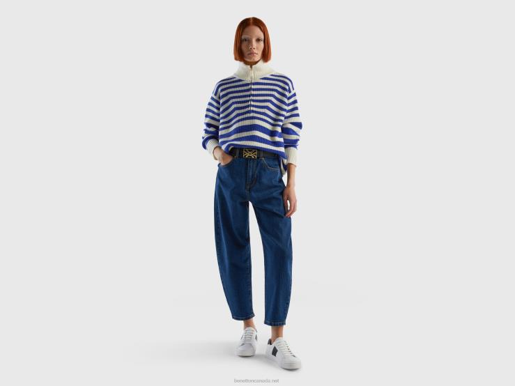 High Neck Striped Sweater B4BF3599 Benetton Women Bright Blue
