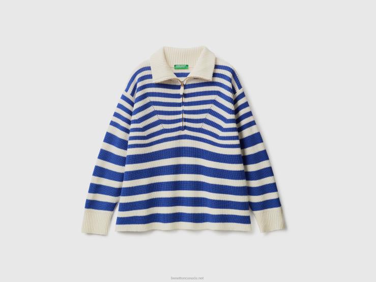 High Neck Striped Sweater B4BF3599 Benetton Women Bright Blue