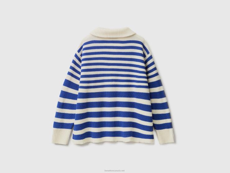 High Neck Striped Sweater B4BF3599 Benetton Women Bright Blue