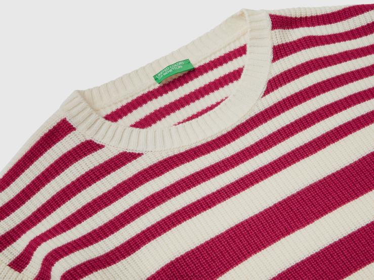 High Neck Striped Sweater B4BF61 Benetton Women Burgundy