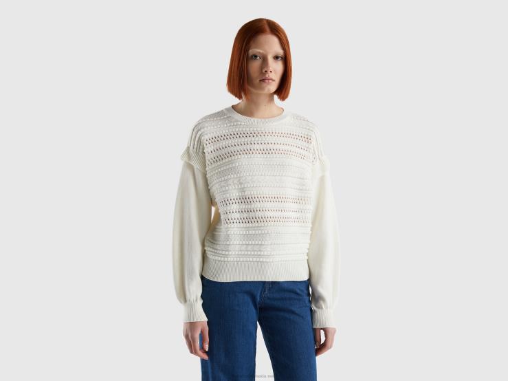 Knit Sweater With Flaps B4BF87 Benetton Women Creamy White