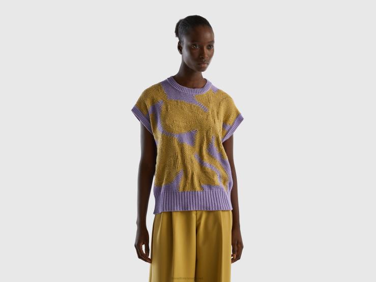 Knit Vest With Inlay B4BF117 Benetton Women Lilac