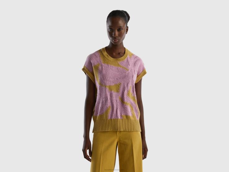 Knit Vest With Inlay B4BF83 Benetton Women Mustard