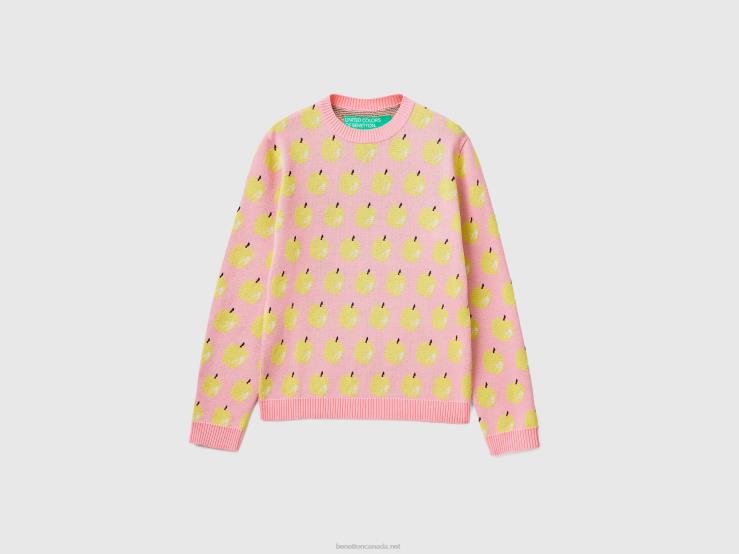 Pink Sweater With Apple Pattern B4BF113 Benetton Women Pink