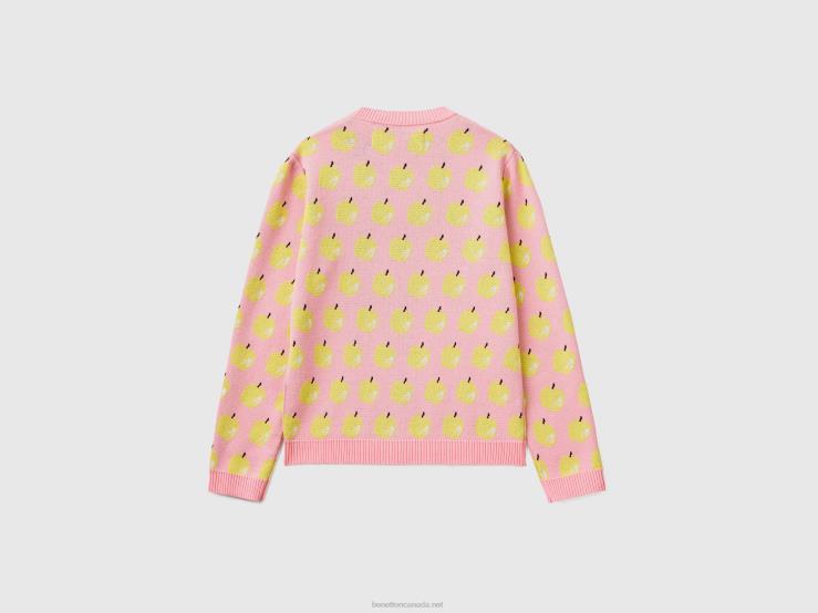 Pink Sweater With Apple Pattern B4BF113 Benetton Women Pink