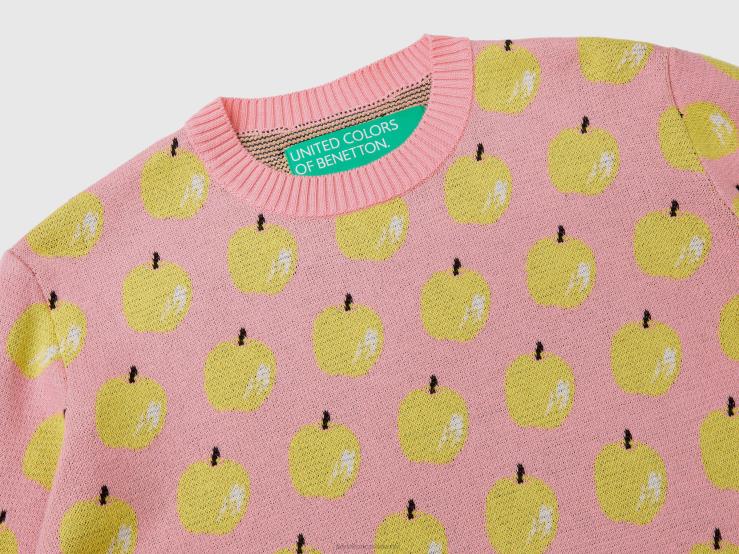 Pink Sweater With Apple Pattern B4BF113 Benetton Women Pink